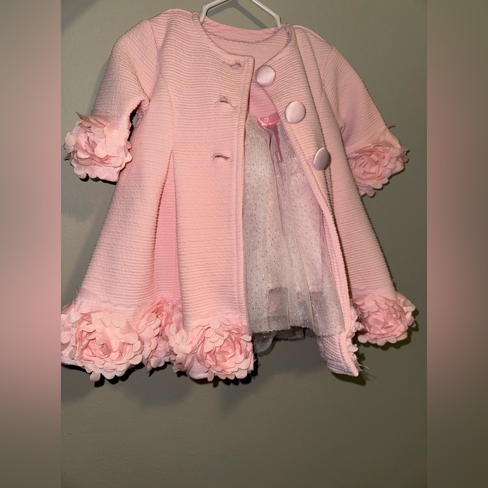 Elegant Pink Kids Coat with Floral Accents